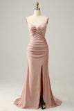 Havfrue Spaghetti stropper Blush Long Prom Kjole med Beading