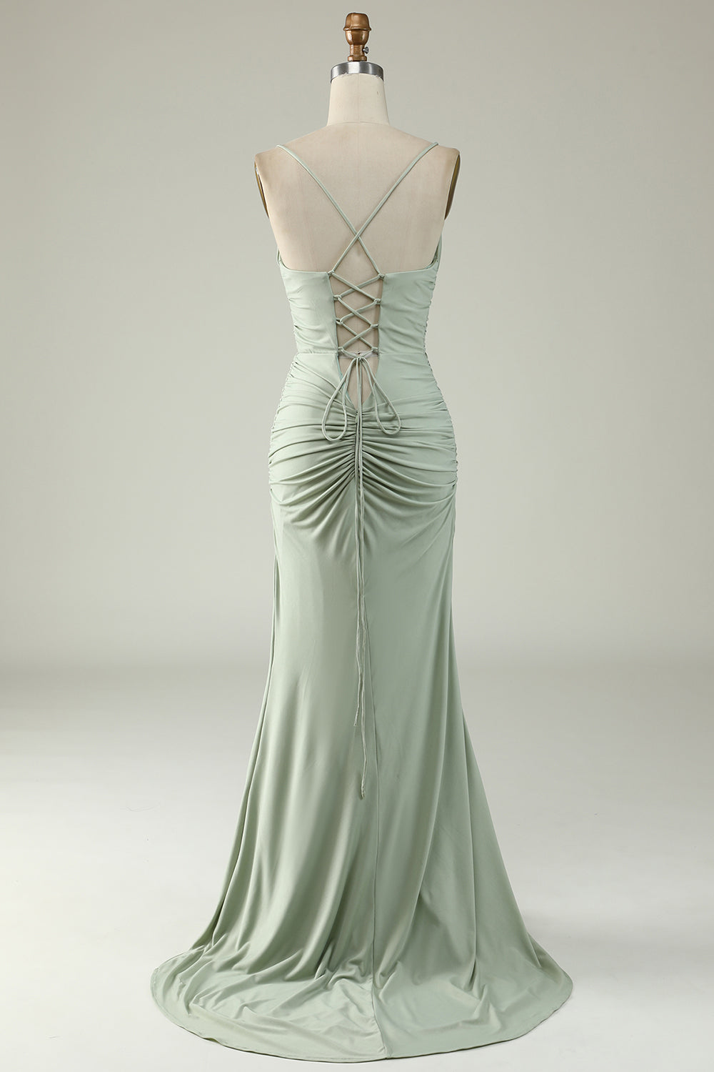 Mermaid Spaghetti stropper Grå Long Prom Kjole med Criss Cross Back