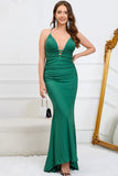 Mermaid Spaghetti stropper Dark Green Plus Size Prom kjole med Criss Cross Back