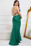 Mermaid Spaghetti stropper Dark Green Plus Size Prom kjole med Criss Cross Back