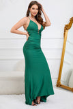Mermaid Spaghetti stropper Dark Green Plus Size Prom kjole med Criss Cross Back