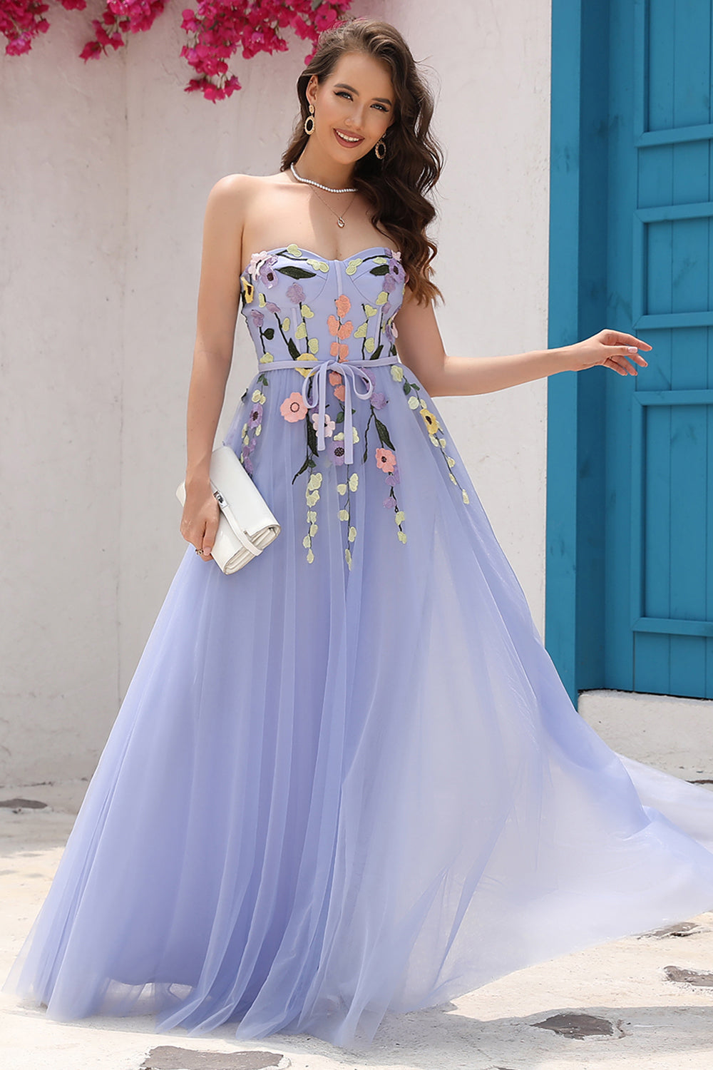 Lavendel A Line Sweetheart Prom kjole med Appliques