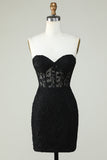 Bodycon Sweetheart Black Corset Kort Homecoming kjole med applikasjoner