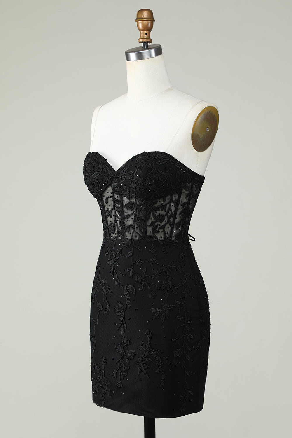 Bodycon Sweetheart Black Corset Kort Homecoming kjole med applikasjoner