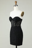 Bodycon Sweetheart Black Corset Kort Homecoming kjole med applikasjoner