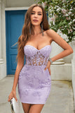 Sheath Sweetheart Purple Short Homecoming Dress med Appliques