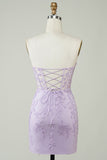 Hot Selling Bodycon Sweetheart Lilla korsett Homecoming kjole med Appliques