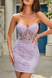 Bodycon Sweetheart Black Corset Kort Homecoming kjole med applikasjoner
