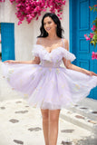 Cute A Line Lavender Off the Shoulder Corset Homecoming Dress med Ruffles