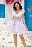 Cute A Line Lavender Off the Shoulder Corset Homecoming Dress med Ruffles