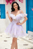 Cute A Line Lavender Off the Shoulder Corset Homecoming Dress med Ruffles