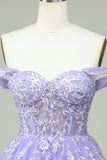 En linje av skulderen Lilac Corset Homecoming kjole med Appliques
