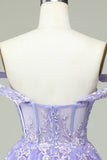 En linje av skulderen Lilac Corset Homecoming kjole med Appliques