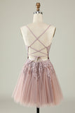 A Line Spaghetti Straps Dark Green Short Homecoming Dress med Appliques