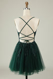 A Line Spaghetti Straps Dark Green Short Ballkjole Dress med Appliques