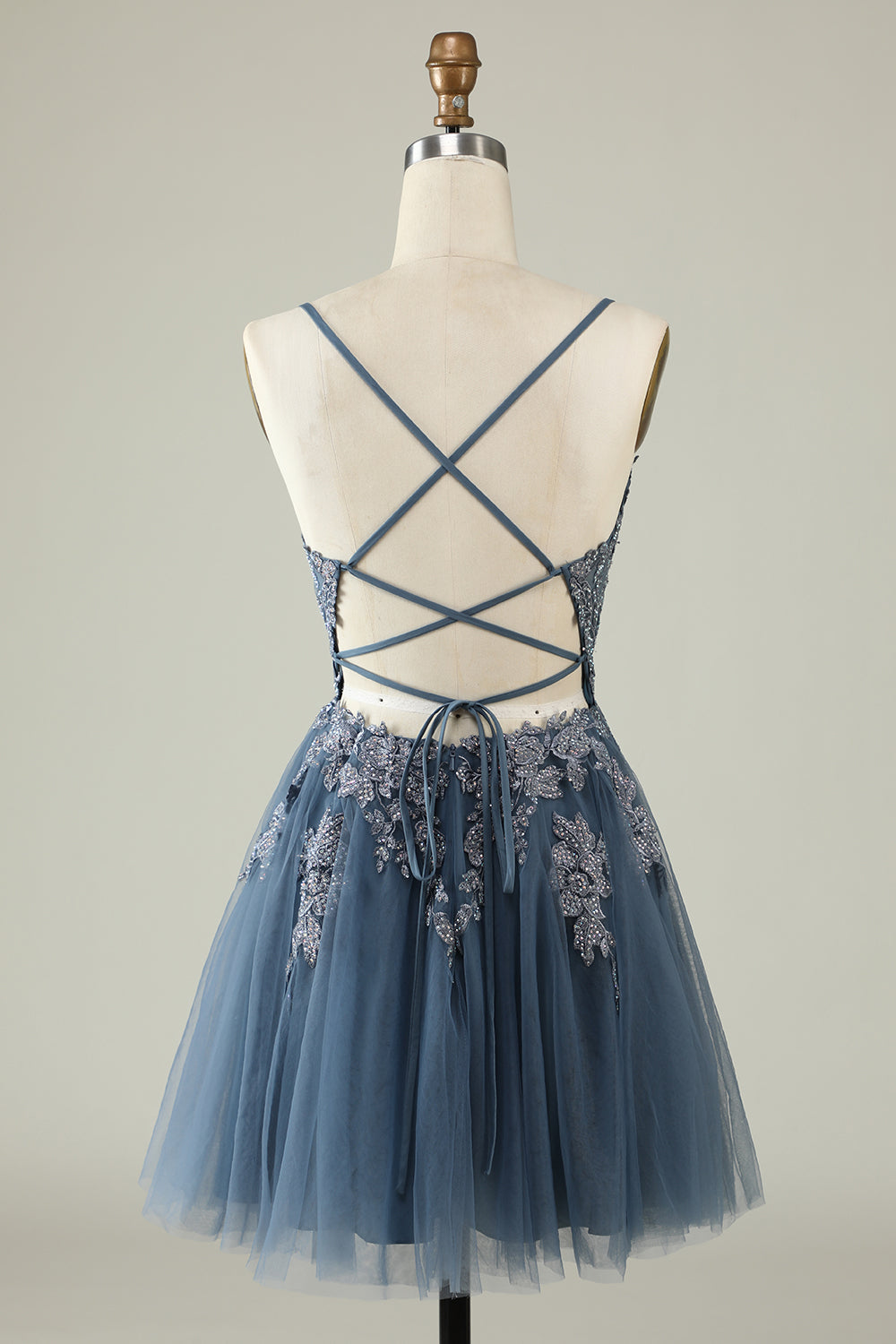 A Line Spaghetti Straps Dark Green Short Ballkjole Dress med Appliques