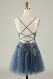 A Line Spaghetti Straps Dark Green Short Ballkjole Dress med Appliques