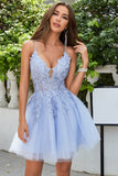 A Line Spaghetti stropper Blush Short Cocktailkjole med Criss Cross Back