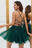 A Line Spaghetti stropper Blush Short Cocktailkjole med Criss Cross Back
