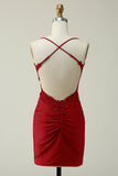Slire Spaghetti stropper Royal Blue Short Homecoming Dress med Appliques