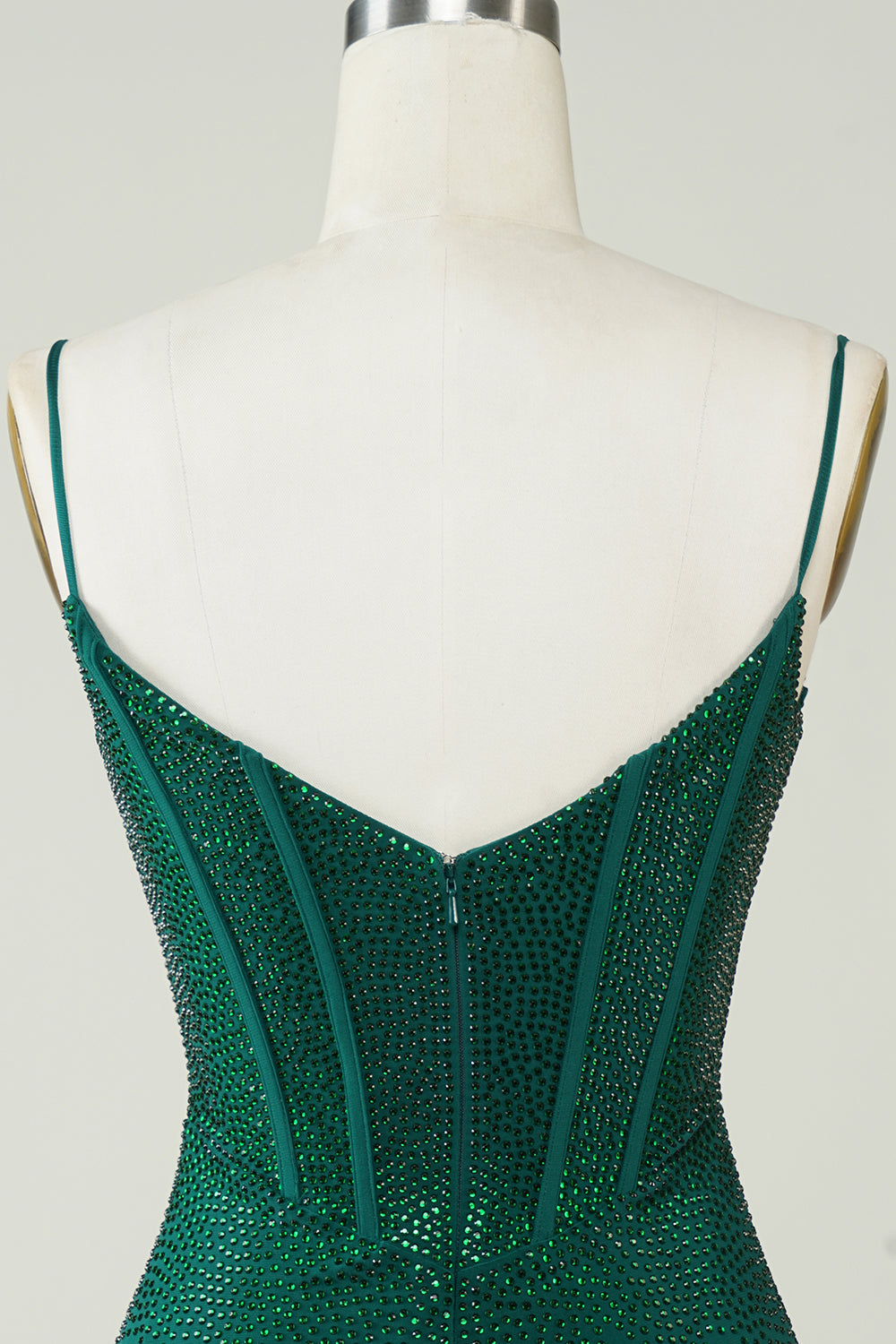 Sparkly Bodycon Spaghetti stropper Mørkegrønn Kort Homecoming kjole med perler