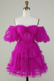 Søt en linje Blush Tulle Off The Shoulder Short Homecoming Dress