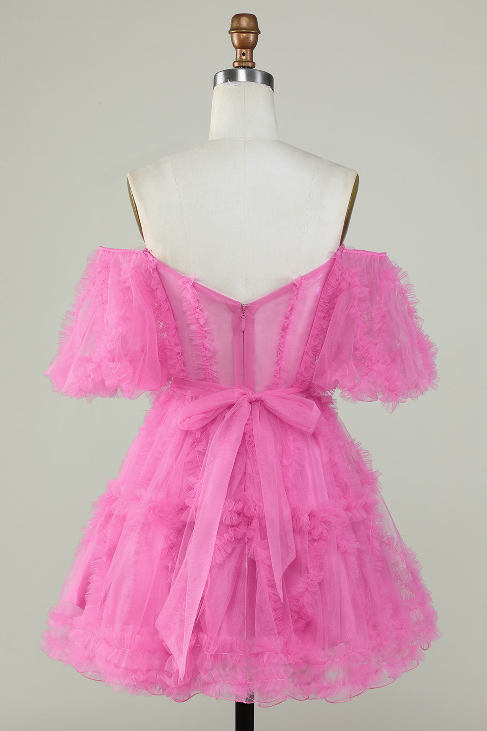 Stilig en linje av skulderen Fuchsia Tylle Corsett Homecoming Dress