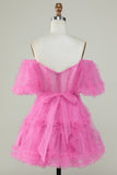 Stilig en linje av skulderen Fuchsia Tylle Corsett Homecoming Dress