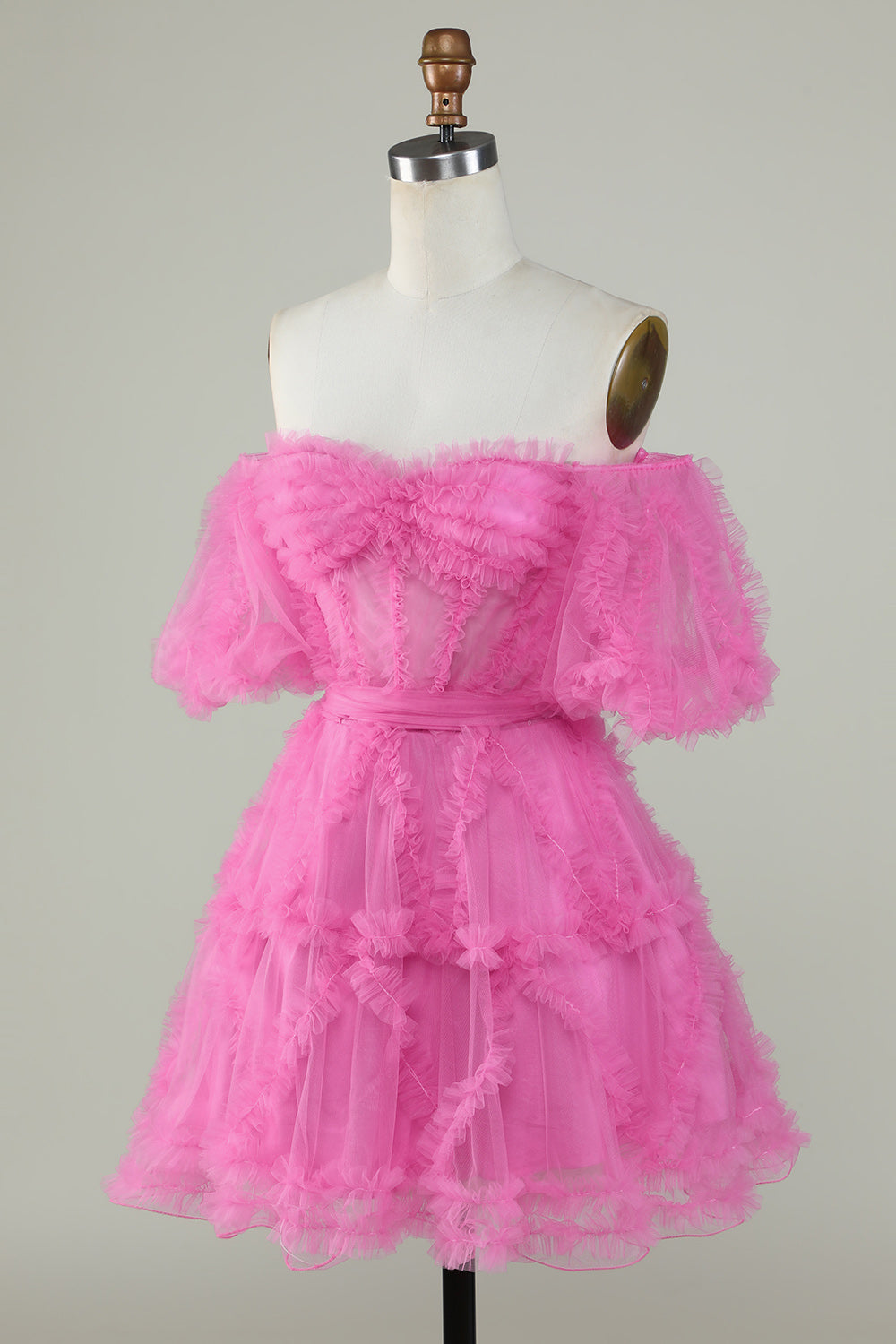 Stilig en linje av skulderen Fuchsia Corset Homecoming kjole med ermer
