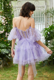 Søt en linje Blush Tulle Off The Shoulder Short Homecoming Dress