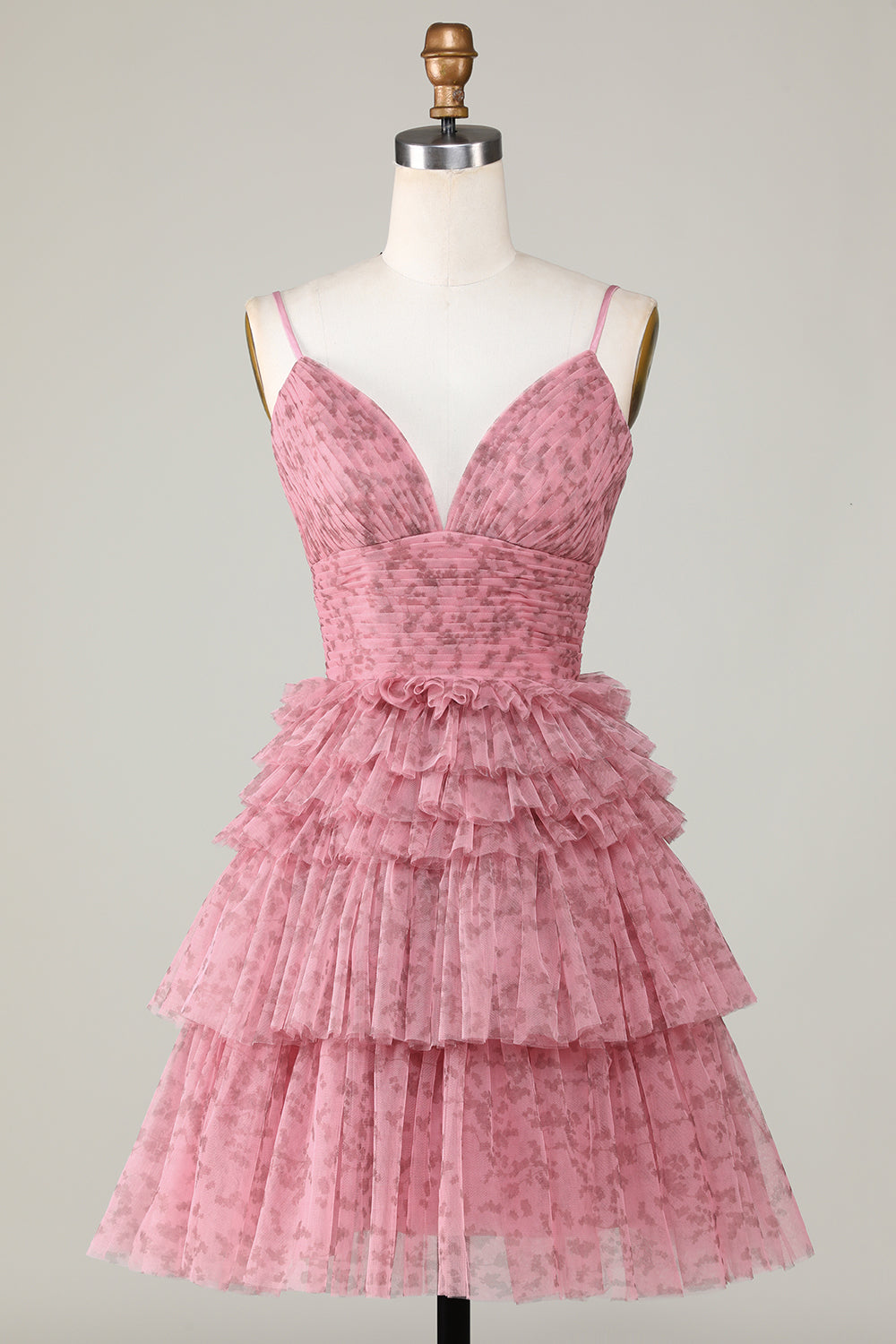 Cute A Line Spaghetti stropper Blush Homecoming kjole med Ruffles