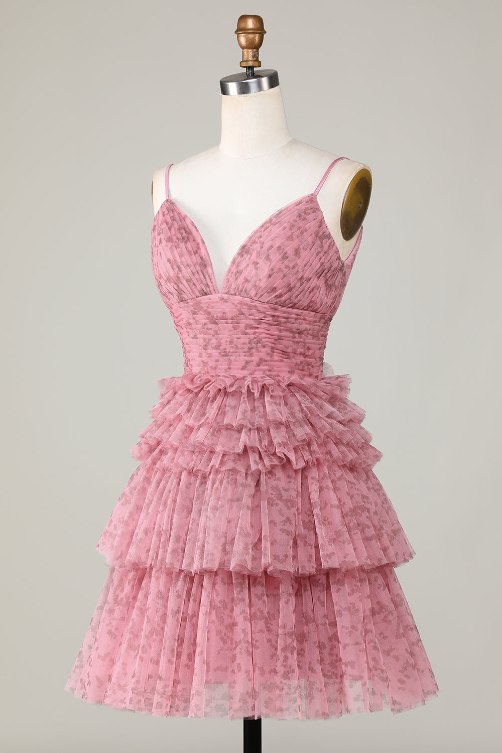 Cute A Line Spaghetti stropper Blush Homecoming kjole med Ruffles