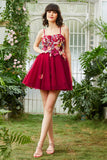 Burgund A Line Spaghetti stropper Homecoming kjole med 3D blomster