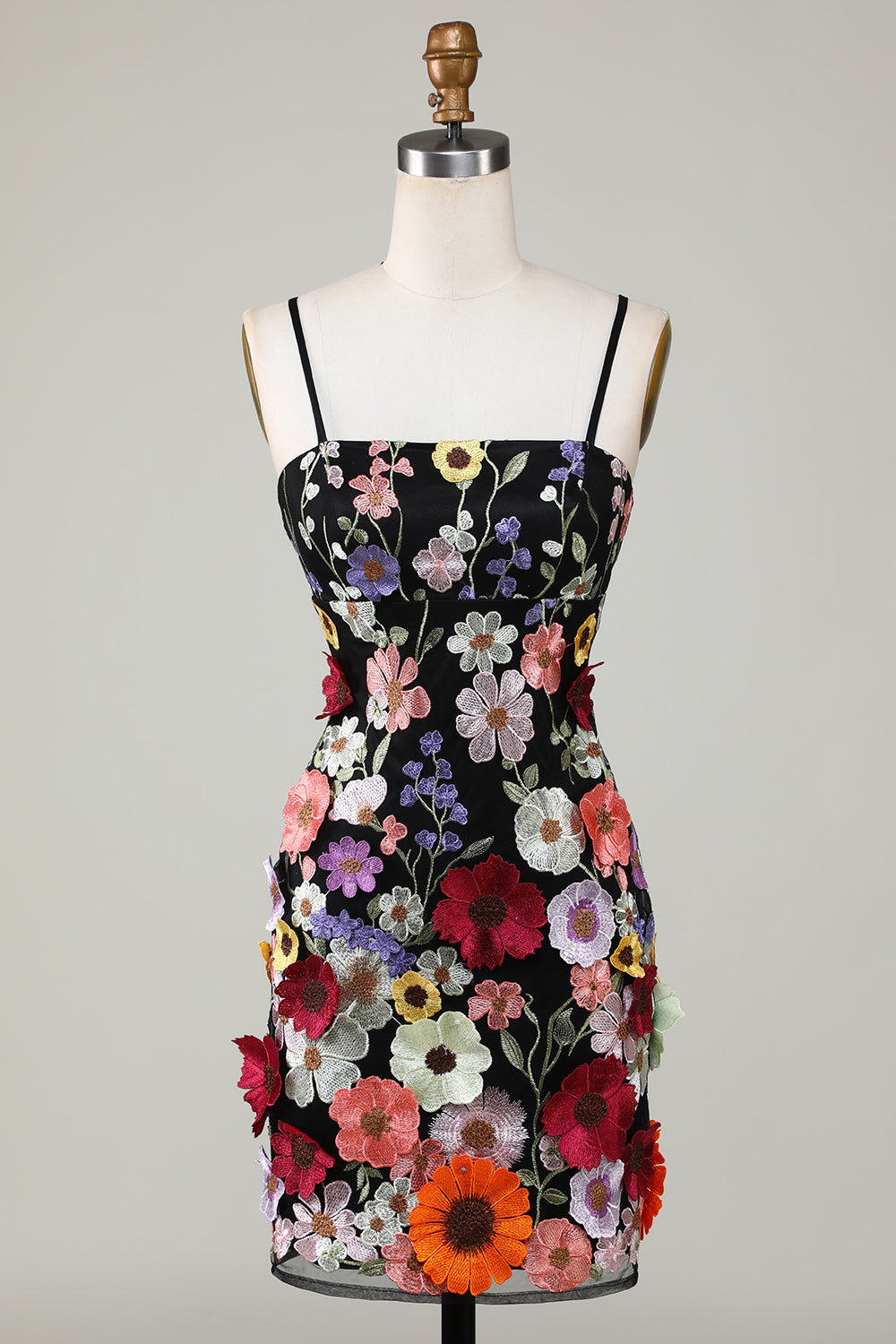 Skjede Spaghetti stropper Blush Homecoming kjole med 3D blomster