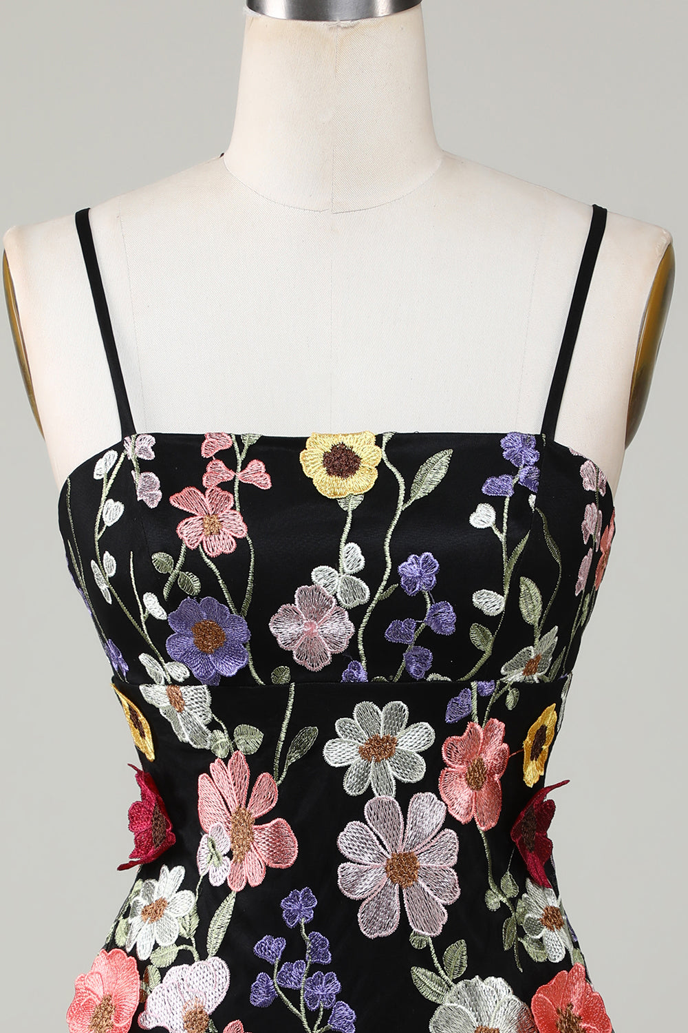 Bodycon Spaghetti stropper Black Homecoming kjole med 3D blomster