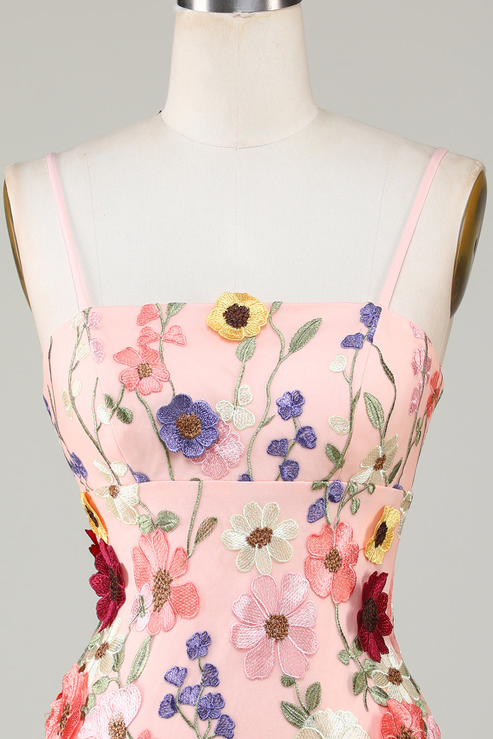 Skjede Spaghetti stropper Blush Homecoming kjole med 3D blomster