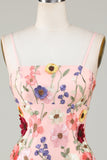 Skjede Spaghetti stropper Blush Homecoming kjole med 3D blomster