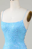 Sparkly Blue Beaded Tight Short Homecoming Dress