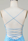 Sparkly Blue Beaded Tight Short Homecoming Dress