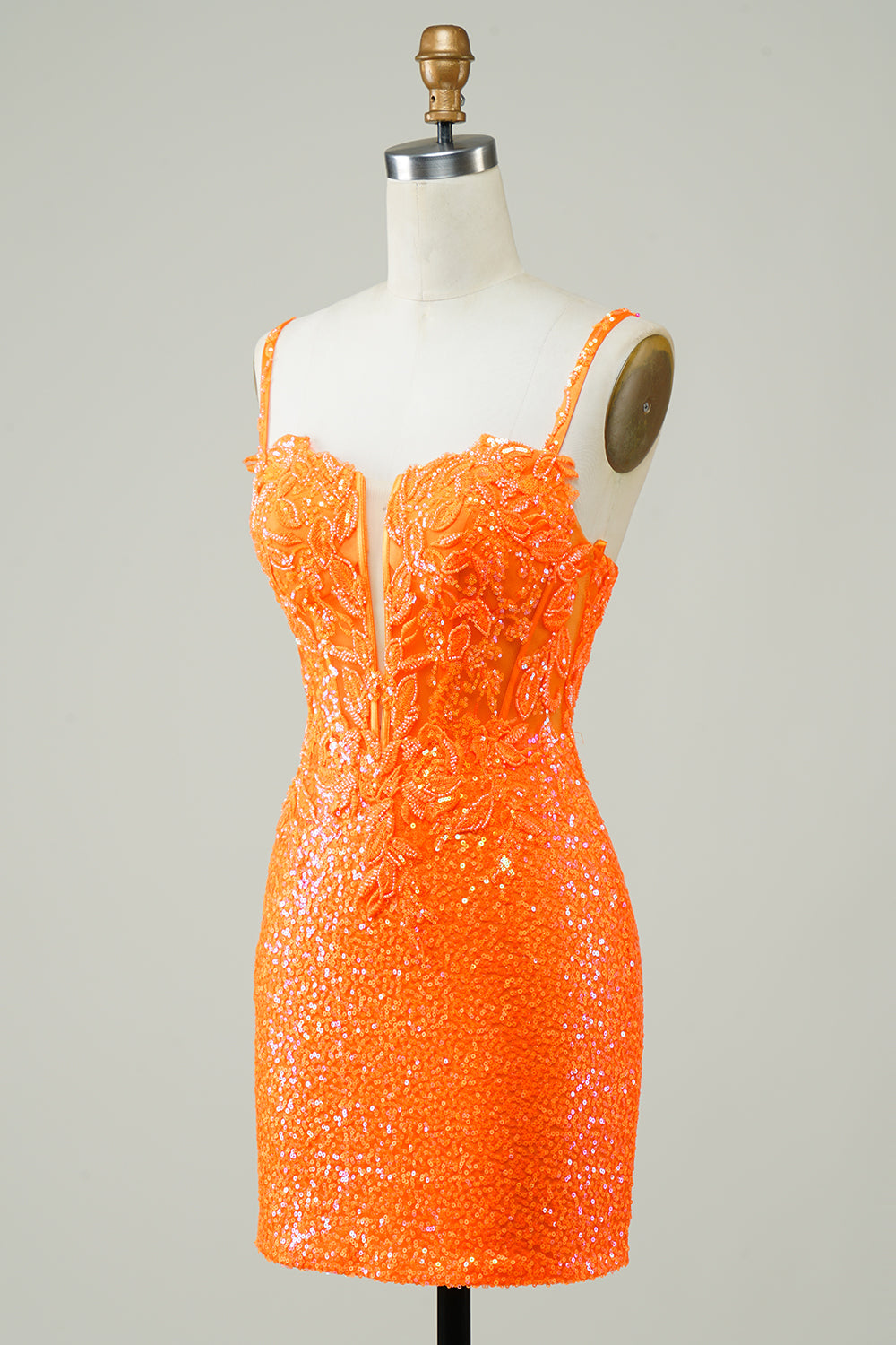Glitter Orange Tight Homecoming kjole med Beaded