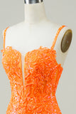 Glitter Orange Tight Homecoming kjole med Beaded
