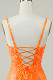 Glitter Orange Tight Homecoming kjole med Beaded