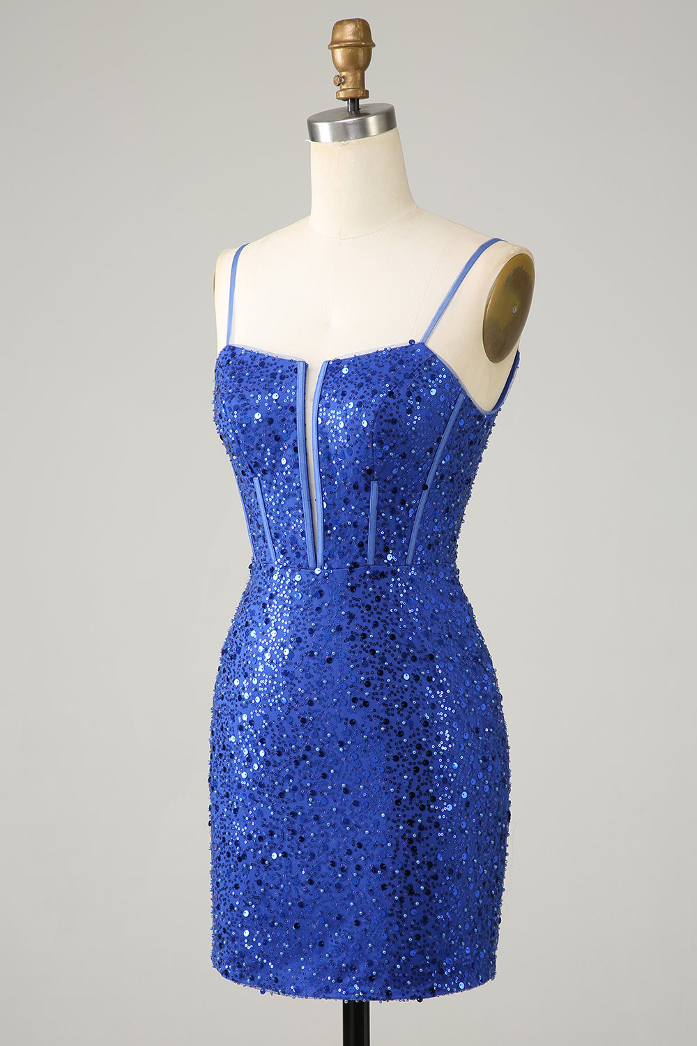 Royal Blue Bodycon Sparkly Spaghetti stropper Homecoming Dress
