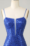 Royal Blue Bodycon Sparkly Spaghetti stropper Homecoming Dress