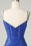 Royal Blue Bodycon Sparkly Spaghetti stropper Homecoming Dress
