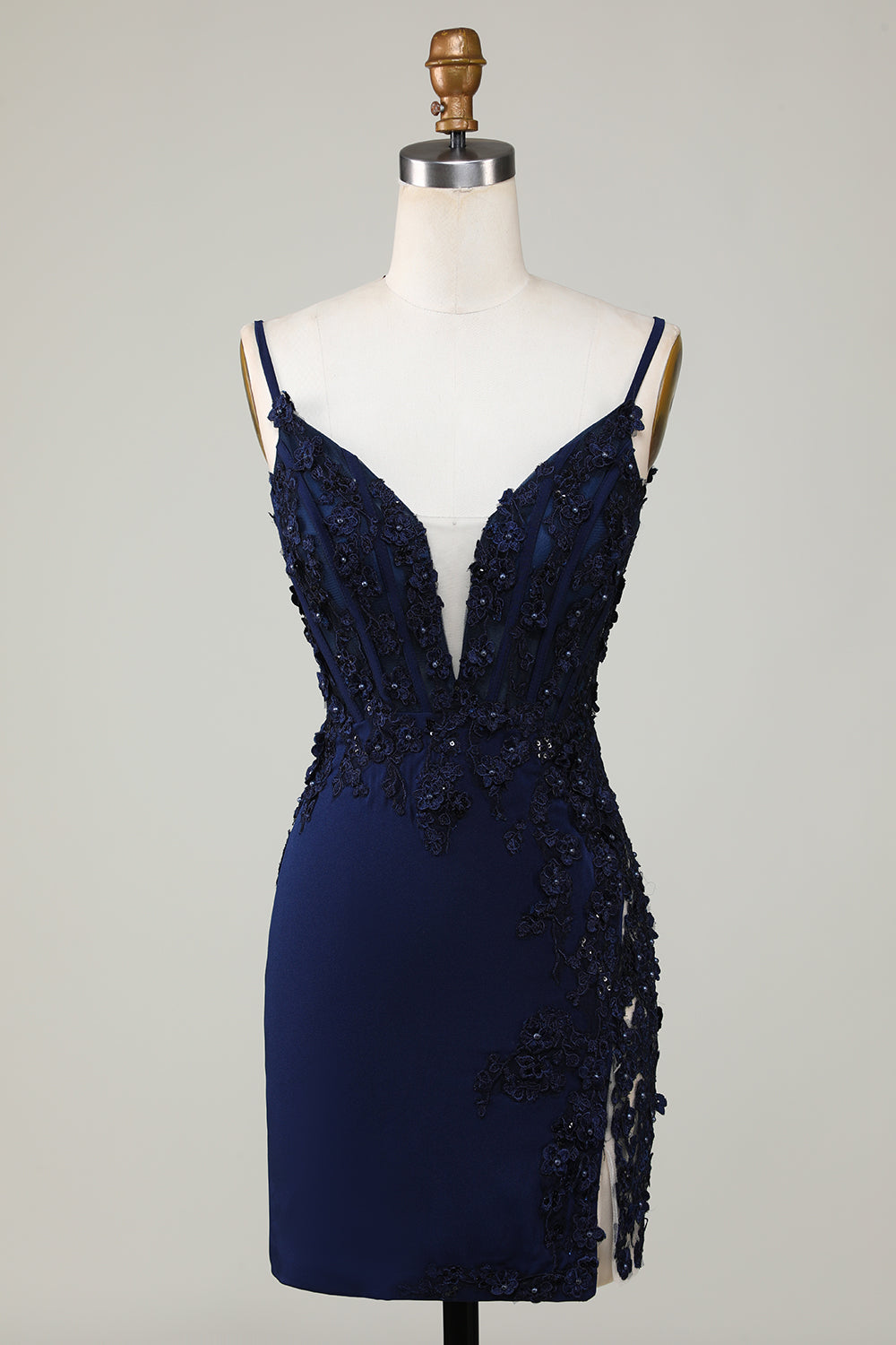 Sparkly Navy korsett Tight Short Homecoming kjole med blonder