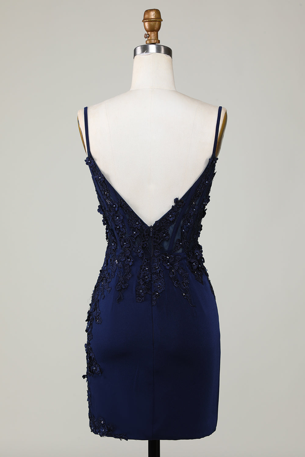 Sparkly Navy korsett Tight Short Homecoming kjole med blonder