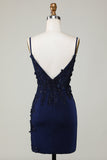 Sparkly Navy korsett Tight Short Homecoming kjole med blonder