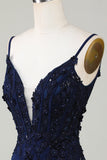 Sparkly Navy korsett Tight Short Homecoming kjole med blonder