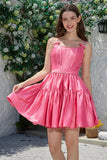 Stilig A-Line Spaghetti stropper Fuchsia Kort Homecoming kjole med Bowknot